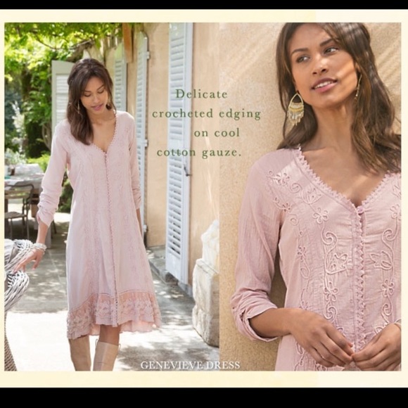 SOFT SURROUNDINGS Genevieve pink lilac asymmetrical hem dress lace crochet MED - Picture 3 of 12